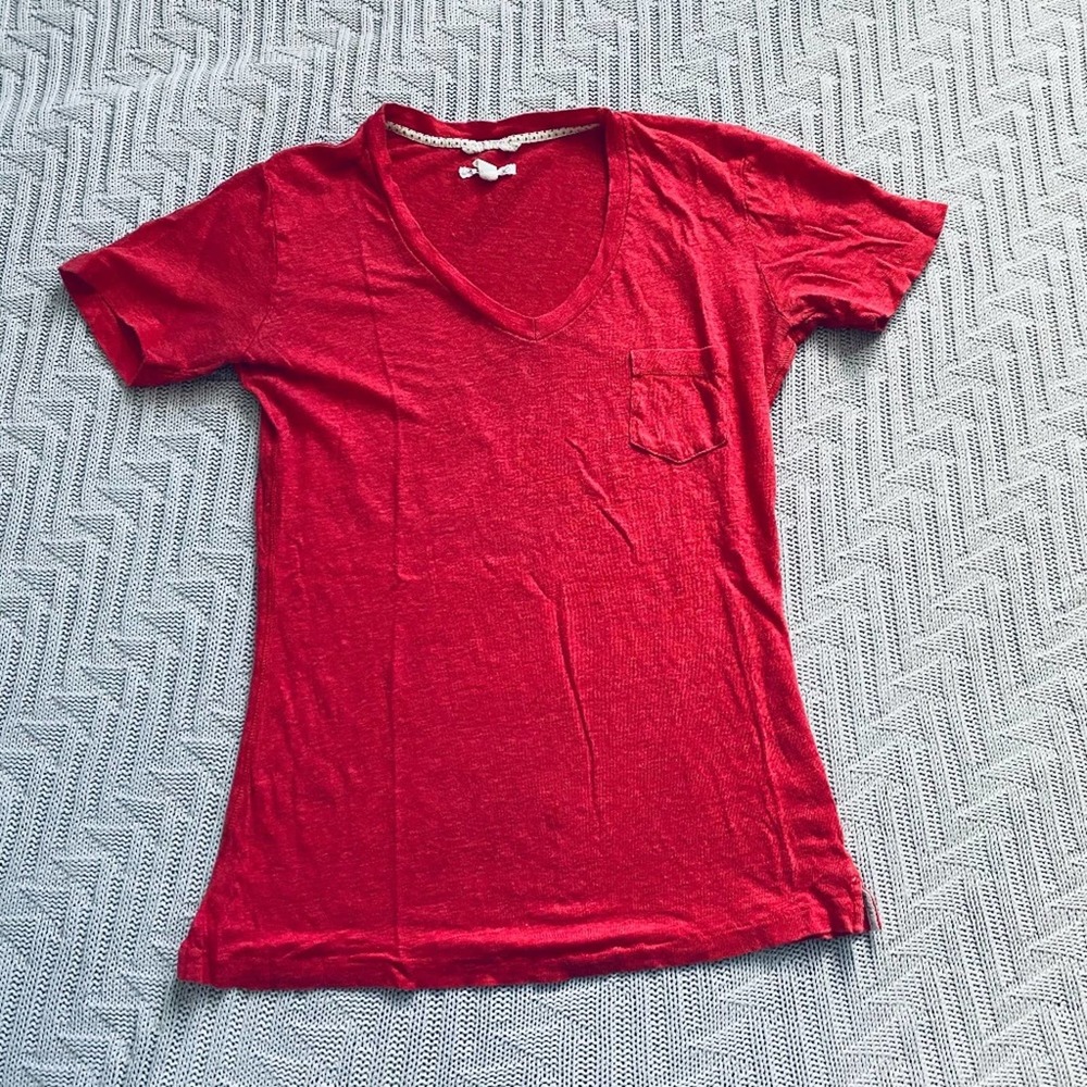 Project Brand coral linen short sleeve tee